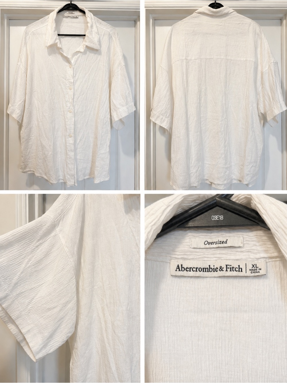 Abercrombie & Fitch Men’s White Oversized Short Sleeve Button-Down Shirt